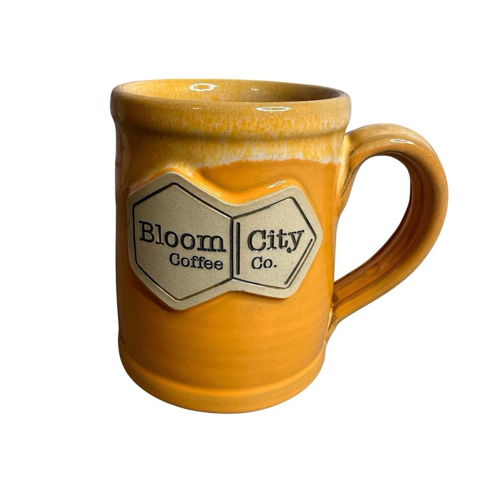 Bloom City Coffee Co Deneen Pottery Mug Handmade USA Stoneware 2021 Orange